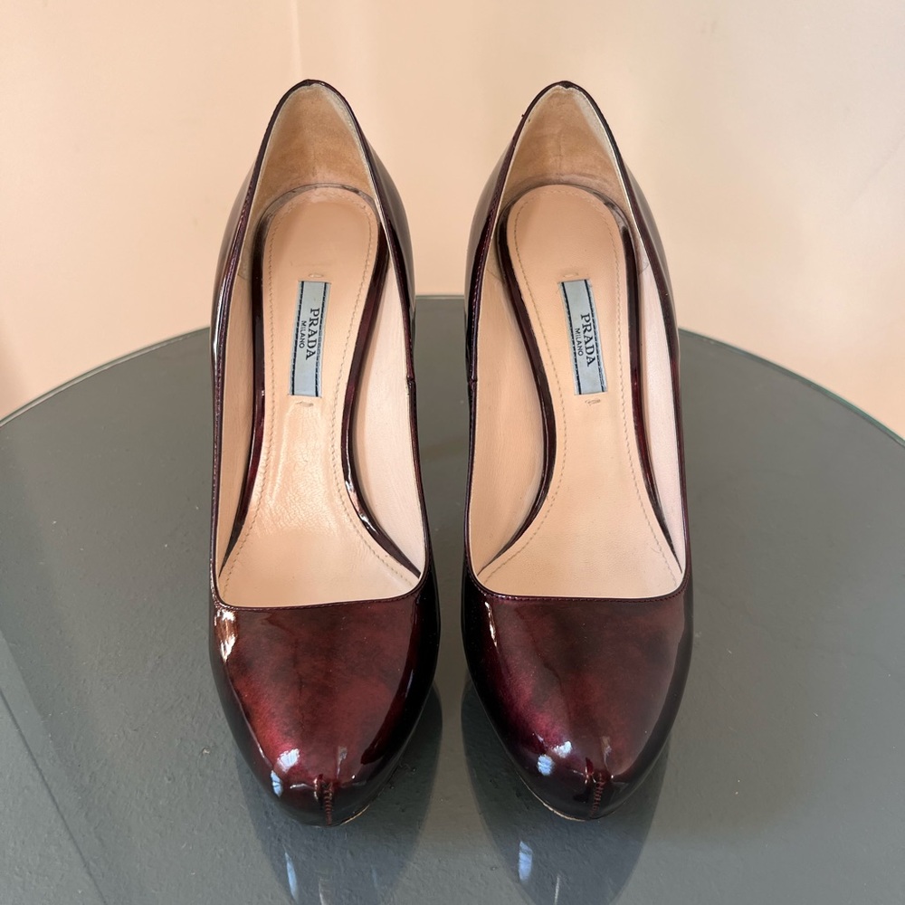 Prada Burgundy Patent Leather Pointed-Toe Heels - Please read description!!